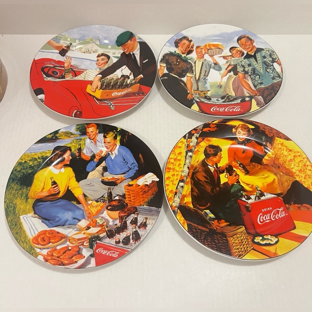 Vintage Coca-Cola Brand Sakura Stoneware Plates Collection Set Of 4